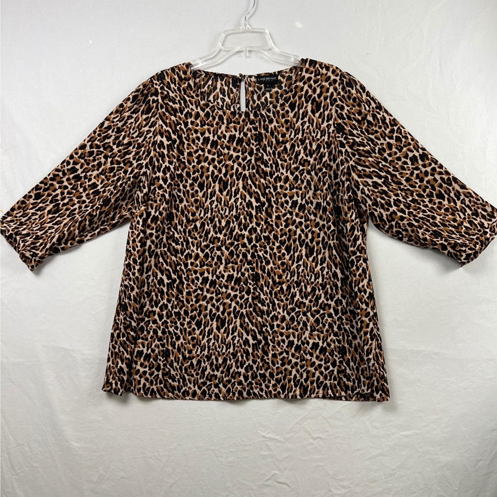 Lane Bryant Tunic Blouse Womens 14 Brown Animal Leopard Print 3/4 Sleeve Top